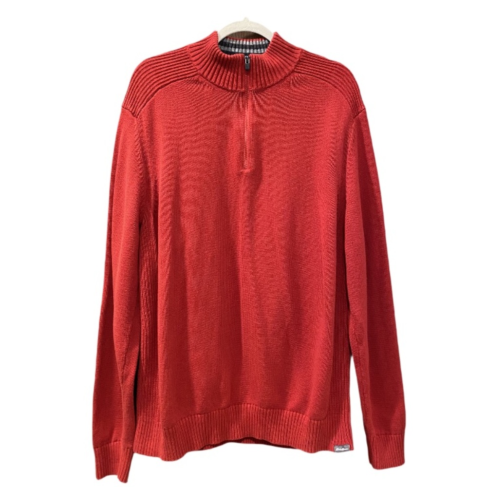 Eddie Bauer Men’s Red Quarter-Zip Rib-Knit Sweater Size XL 100% Cotton Pullover